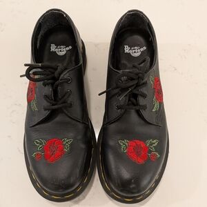 Dr. Martens Black Leather Floral Embroidered Oxford Shoes